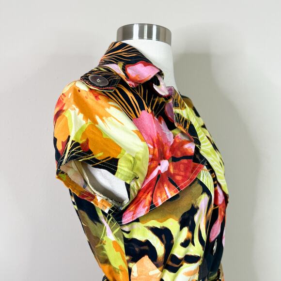 Cache | 90s Vintage Tropical Animal Print Double Breasted Belted Sheath Dress 8 - Picture 6 of 10